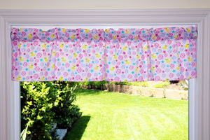 Cotton Window Valance Animal Print 58 Inch Wide Ducks and Stars - Pink
