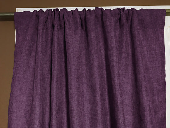 Faux Burlap Texture Polyester Solid Single Curtain Panel 58 Inch Wide Eggplant