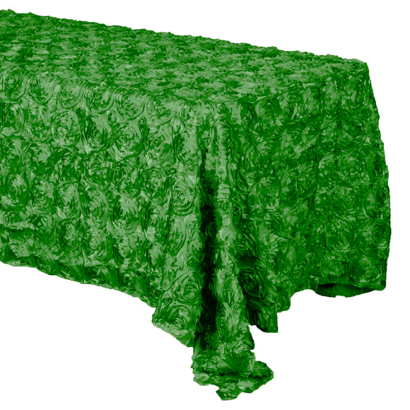 Satin Rosette 3D Pop-Up Floral Tablecloth Emerald Green