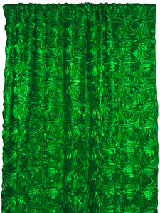 Satin Rosette 3D Pop up Flower Single Curtain Panel 54 Inch Wide Emerald Green