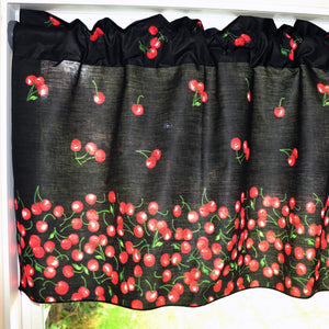 Cotton Window Valance Fruits Print 58 Inch Wide Falling Cherries Black
