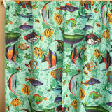 Cotton Curtain Animal Print 58 Inch Wide Fish Aquarium Green