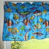 Cotton Window Valance Animal Print 58 Inch Wide Fish Aquarium Dark Blue