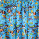 Cotton Curtain Animal Print 58 Inch Wide Fish Aquarium Dark Blue