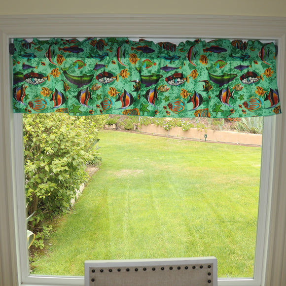 Cotton Window Valance Animal Print 58 Inch Wide Fish Aquarium Green