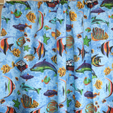 Cotton Curtain Animal Print 58 Inch Wide Fish Aquarium Light Blue