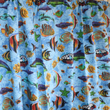 Cotton Curtain Animal Print 58 Inch Wide Fish Aquarium Light Blue
