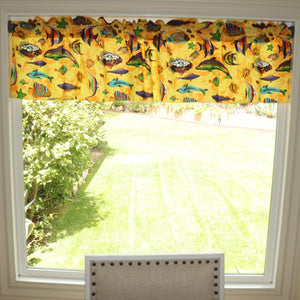 Cotton Window Valance Animal Print 58 Inch Wide Fish Aquarium Yellow