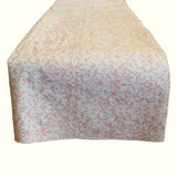 Plastic Table Runner Non-Slip Flannel Backing - Floral Vines Beige