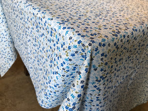 Cotton Tablecloth Floral Print Small Flowers Allover - Blue on White