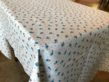 Cotton Tablecloth Floral Print Tiny Flower Dots Blue