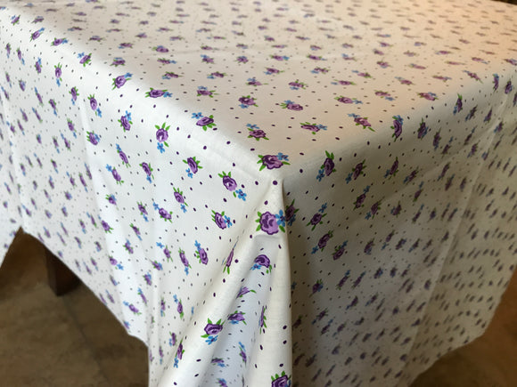 Cotton Tablecloth Floral Print Tiny Flower Dots Purple