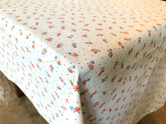 Cotton Tablecloth Floral Print Tiny Flower Dots Red