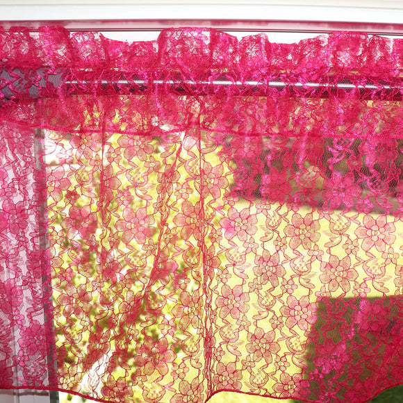 Floral Lace Window Valance 58 Inch Wide Fuchsia