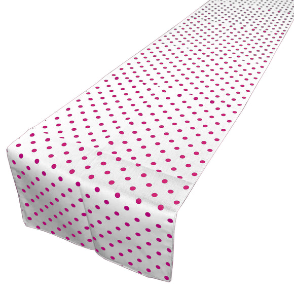 Cotton Print Table Runner Polka Dots Small Dots Fuchsia on White