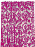 Flocking Damask Taffeta Window Curtain 56 Inch Wide - Fuchsia on White