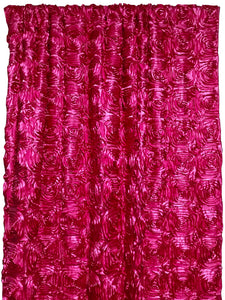 Satin Rosette 3D Pop up Flower Single Curtain Panel 54 Inch Wide Fuchsia