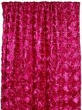 Satin Rosette 3D Pop up Flower Single Curtain Panel 54 Inch Wide - Fuchsia