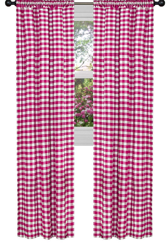 Poplin Gingham Checkered Window Curtain 56 Inch Wide Fuchsia