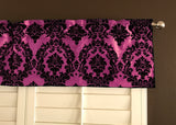 Flocked Damask Window Valance 58" Wide - Black on Fuchsia