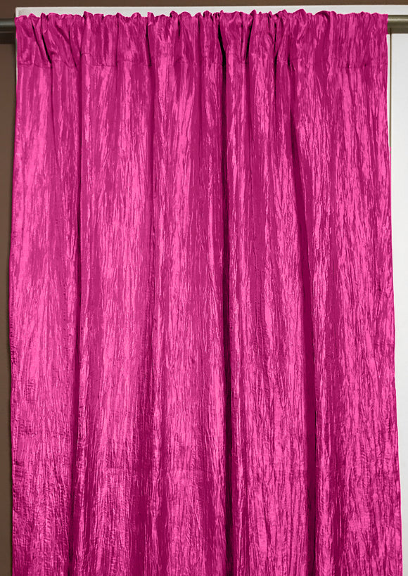Crinkle Taffeta Crushed Pattern Single Curtain Panel 54 Inch Wide Fuchsia