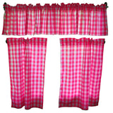 Cotton Gingham Checkered 3 Piece Window Valance Curtain Set (16 Colors)