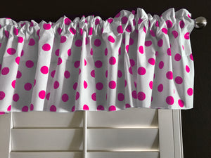 Cotton Window Valance Polka Dots Print 58 Inch Wide / Fuchsia on White