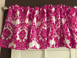 Flocked Damask Window Valance 58" Wide - Fuchsia on White