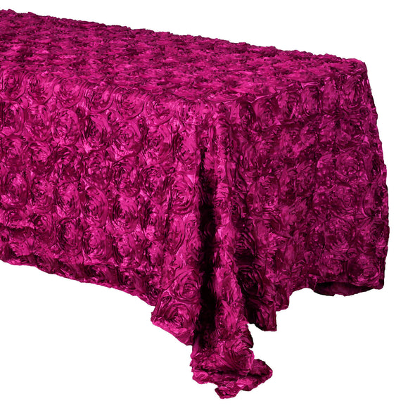 Satin Rosette 3D Pop-Up Floral Tablecloth Fuchsia