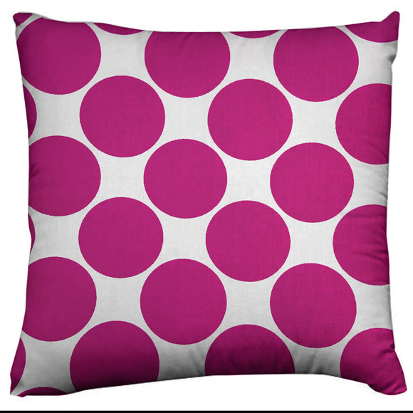 Large Circle Dots Decorative Cotton Throw Pillow/Sham Cushion Cover Fuchsia on White