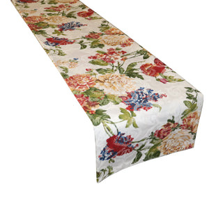 Cotton Print Table Runner Floral Geraniums and Azaleas Floral Mix