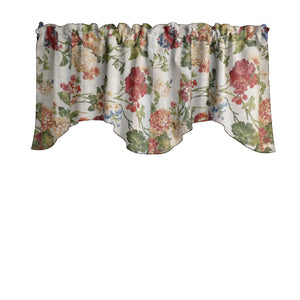 Scalloped Valance Cotton Floral Geraniums and Azaleas Floral Mix Print 58" Wide / 20" Tall