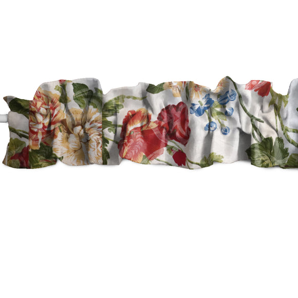 Geraniums and Azaleas Floral Mix Print Cotton Curtain Sleeve Topper Window Treatment