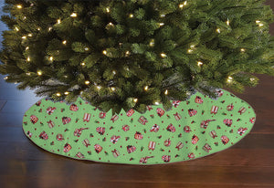 Cotton Print Holiday Tree Skirt 42" Round Christmas Gifts
