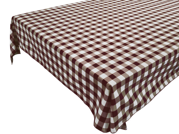 Cotton Gingham Checkered Tablecloth Brown