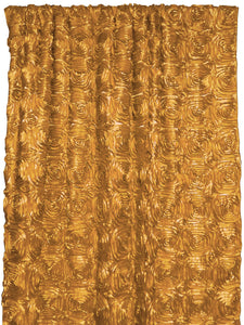 Satin Rosette 3D Pop up Flower Single Curtain Panel 54 Inch Wide Gold