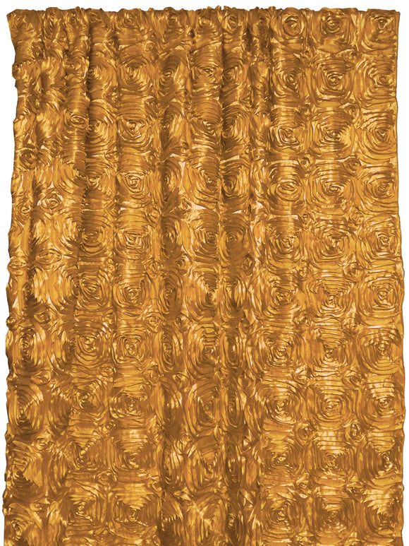 Satin Rosette 3D Pop up Flower Single Curtain Panel 54 Inch Wide Gold