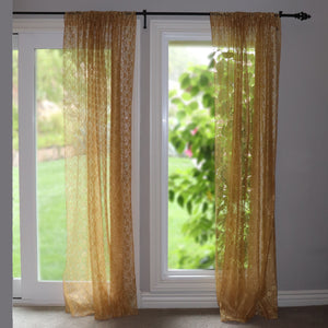 Floral Lace Window Curtain Panel 58 Inch Wide - Gold