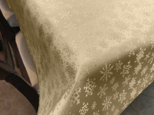 Heavy Brocade Shiny Christmas Tablecloth Snowflakes Gold
