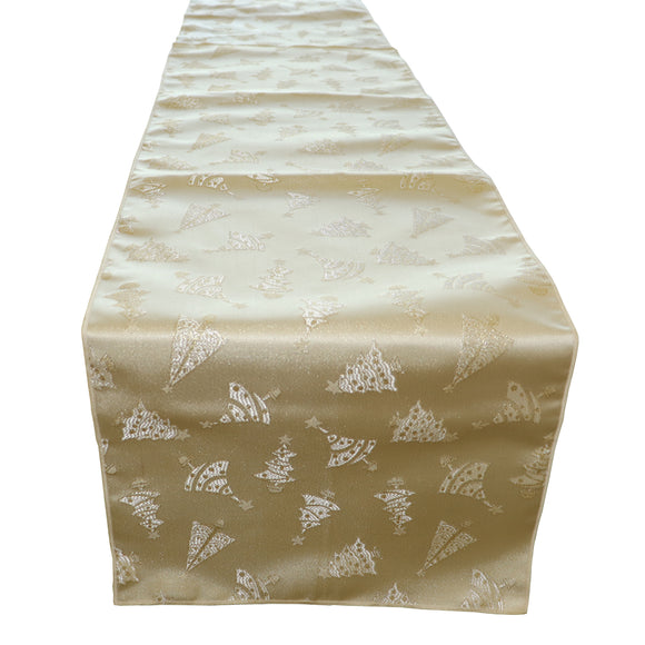 Brocade Table Runner Christmas Holiday Collection Glittery Trees Gold