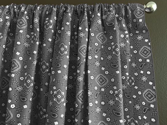 Cotton Curtain Floral Paisley Bandanna Print 58 Inch Wide Grey