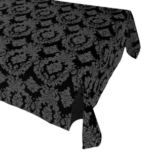 Flocking Damask Taffeta Tablecloth - Grey on Black