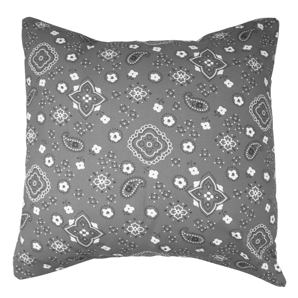 Cotton Bandanna Print Floral Decorative Throw Pillow/Sham Cushion Cover Gray