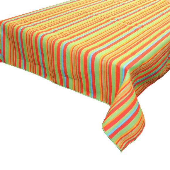 Cotton Tablecloth Stripes Print / Multi Stripe Green Orange