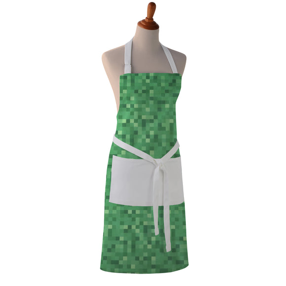 Cotton Apron - Green Pixels - Kitchen BBQ Restaurant Cooking Painters Artists Kids - Full Apron or Waist Apron