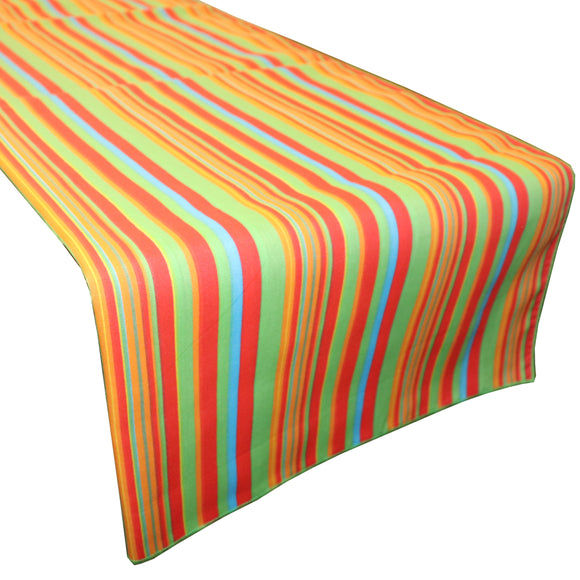 Cotton Print Table Runner Multi Stripes Green Orange