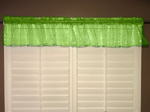 Silver Stars on Sheer Organza Tinted Window Valance 58" Wide Green