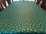 Heavy Brocade Shiny Christmas Tablecloth Snowflakes Green