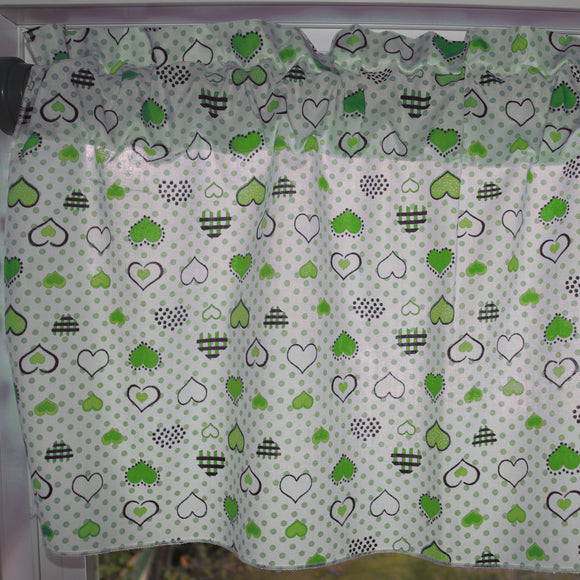 Cotton Window Valance Floral Print 58 Inch Wide Hearts and Dots Green