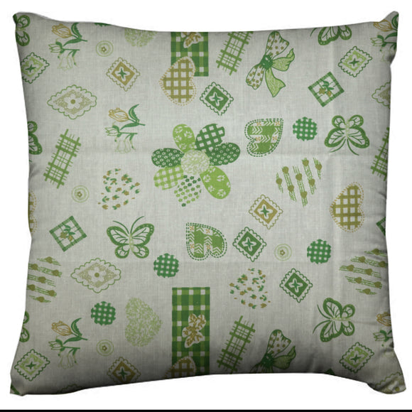 Quilted Butterflies Flowers and Hearts Floral Print Decorative Cotton Throw Pillow/Sham Cushion Cover Green